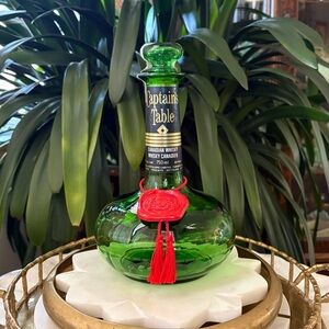 1960s Captain's Table Green Glass Vintage Decanter Bottle - Original Sticker Tag